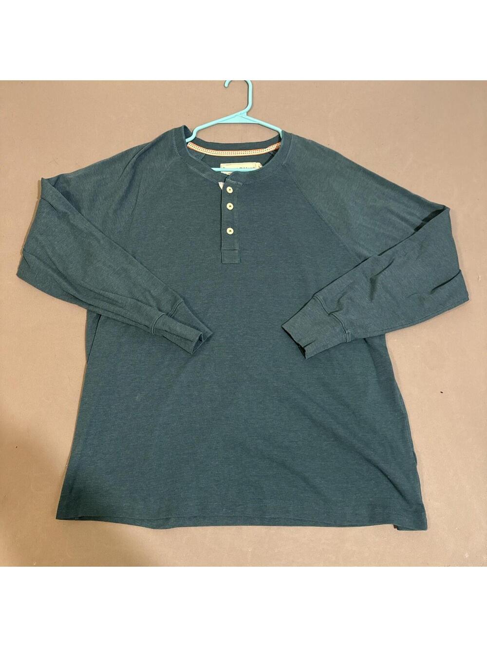 Normal Brand Shirt Mens Extra Large Green Puremeso Henley Long Sleeve Everyday